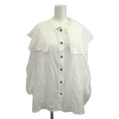 ランバン LANVIN シャツ ブラウス 38 白 ホワイト ノーカラー ケープデザイン 半袖 /NP ■GY70