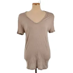 ティーバイアレキサンダーワン T by Alexanderwang ボーダー 半袖 カットソー Vネック SMALL ベージュ ■FYのサムネイル