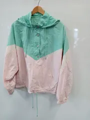 タ586●AMERICAN EAGLE●アメリカンイーグル●ナイロンジャケット●ドローコード付●カンガルーポケット付●スナップボタン●パステルカラー●sizeXL●水色×白×ピンクのサムネイル
