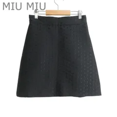 美品 MIU MIU ミュウミュウ 台形スカート ジャガード 花柄 総柄 膝丈 サイドファスナー ブラック サイズ38 レディースのサムネイル
