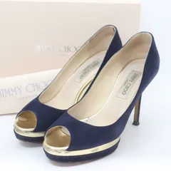 IT2E777TGEE4 JIMMY CHOO ジミーチュウ スエード サンダル ハイヒール ピンヒール オープントゥ 厚底 ネイビー ゴールド レディース サイズ 37.5