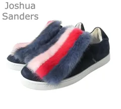 美品 Joshua Sanders ジョシュアサンダース スニーカー スリッポン レースアップ ファー ロゴ スエード ネイビー サイズ37 24cm レディースのサムネイル