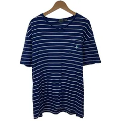 【中古】　POLO RALPH LAUREN　Tシャツ　半袖　トップス　Vネック　ボーダー　ワンポイント　スモールポニー　刺しゅう　オーバーサイズ　古着　/7031