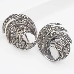 W099 VENDOME ヴァンドーム SILVER925刻印 イヤリング マーカサイト マルカジット デザイン シルバーのサムネイル