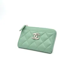 シャネル CHANEL 財布 コインケース 小銭入れ キャビアスキン グリーン シルバー マトラッセ ココマーク フラグメントケース カードケース ファスナー