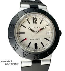 [BVLGARI 불가리 ☆ 알루미늄 AL38TA] 중고 남성 시계 자동 감기 실버 문자판 AL × 고무 ☆ A 랭크 ☆
