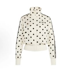 adidas サテン水玉トラックトップ ドット柄 ジップアップジャージ S 白