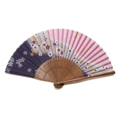 旭王 扇子職人の手作り 婦人 シルク 扇子 21cm 30間 流れ桜 パープル 1