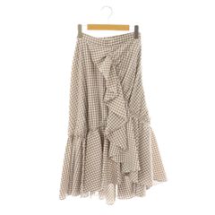 파퍼 furfur 깅엄 랜덤 프릴 스커트 플레어 맥시 롱 F 차 브라운 화이트 화이트 /AT ■OS