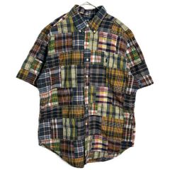 RALPH LAUREN 랄프 로렌 버튼 다운 패치 워크 셔츠 마드라스 체크 (맨즈 L) 중고 헌 옷 Y1800