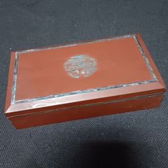 骨董品 美術品 木目調 硯箱 文箱 陶板装飾付き - メルカリ
