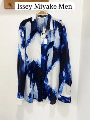 【極美品】イッセイミヤケメン 半袖シャツ 総柄 タイダイ染め ブルー 2 M 極美品】イッセイミヤケメン 半袖シャツ 総柄 タイダイ染め ブルー 2 M