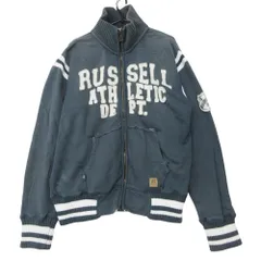 RUSSELL ATHLETIC ラッセルアスレチック パーカー ロゴ ワッペン ジップアップ トレーナー アウター トップス グリーン M メンズ 【中古】