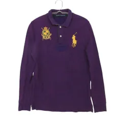 RALPH LAUREN ラルフローレン ポロシャツ 鹿の子 長袖 ビックポニー ロゴ 刺繍 カットソー トップス FK-2 パープル 5F【L】 レディース 【中古】