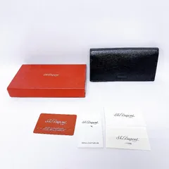 【美品・箱付】エス・テー・デュポン 高級長財布 フルグレインカーフレザー 黒 S.T. Dupont 長財布 ブラック ウォレット 紳士 ビジネス札入れ カードケース オーガナイザーのサムネイル