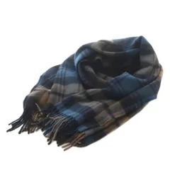 スコティッシュトラディション Scottish Tradition チェック フリンジ マフラー 茶色 ブラウン 青のサムネイル