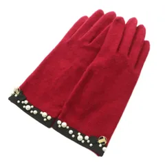 ランバン LANVIN グローブ 手袋 五本指 フェイクパール ロゴ 装飾 赤 レッド /BBのサムネイル