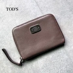 TOD'S トッズ 二つ折り財布 ラウンドファスナー レザー ブラウン シルバー ロゴプレート ミディアムウォレットのサムネイル