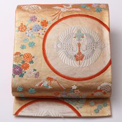 名古屋帯 洒落帯 高級 ♢ 正絹 アンティーク 龍 染織 雲 草花 425