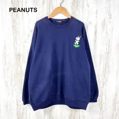 古着 PEANUTS ピーナッツ スヌーピー刺繡 スウェットトレーナー ネイビーのサムネイル
