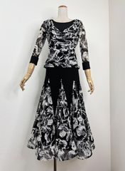 新品》社交ダンス ブラック×ホワイト ストレッチメッシュ ドレープ
