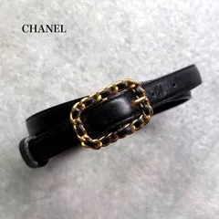 希少 CHANEL シャネル チェーン レザーベルト ブラック ゴールドのサムネイル