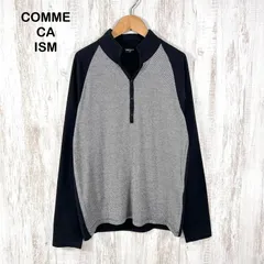 COMME CA ISM コムサイズム 斜めストライプ ハーフボタン ドッキングニット ブラックのサムネイル