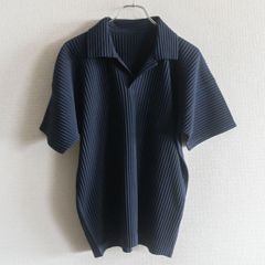 HOMMEPLISSE オムプリッセ　プリーツシャツ 美品】 HOMME PLISSE ISSEY MIYAKE【プリーツ シャツ】3 ネイビー