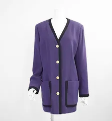 オールド CELINE◆ ノーカラー ジャケット クラシック紋章入り金ボタン 紫 サイズ40 カーディガンジャケット セリーヌ◆GG56のサムネイル