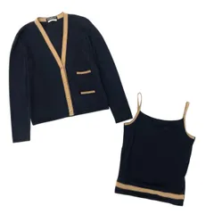68b7 Salvatore Ferragamo サルヴァトーレフェラガモ アンサンブル コットンニット カーディガン キャミXS/カーディガンS ブラック レディース トップス ヴィンテージk02iのサムネイル