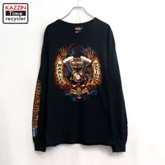00s HARLEY DAVIDSON スカル 袖プリント 長袖Ｔシャツ メンズ 表記XLサイズ