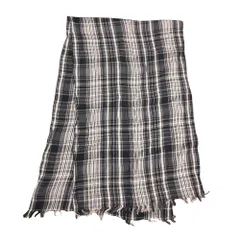 美品 Y's ワイズ Yohji Yamamoto ヨウジヤマモト ストール 大判 マフラー コットン リネン 麻綿 フリンジ チェック柄 YG-L07-097 ブラック レディース 【中古】のサムネイル
