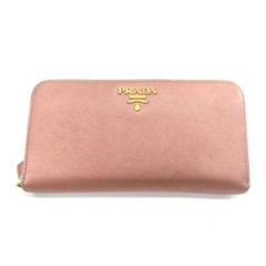 未使用に近い】PRADA ファスナー シボ革 エンボス ロゴ ピンク 長財布 
