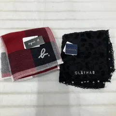 2120　agnes b.　CLATHAS　アニエスベー　クレイサス　レディース　ハンカチ　2点セット　タオルハンカチ　ブラック　ビーズ　チェック　レッド　ネイビー　タグ付きのサムネイル