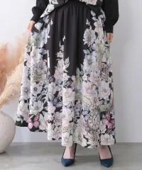 IS ScoLar（イズスカラー）花柄布帛×ラメ入りストライプ柄 リバーシブルスカート　561217のサムネイル