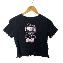 파퍼 furfur × 上國料萌衣 24SS 체리 개더뿌루 T 셔츠 컷소우 체리 무늬 반소매 One size 블랙 ■FY