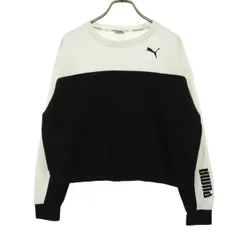 PUMA プーマ バイカラー 長袖 スウェット M ブラック系 アイボリー レディース 古着のサムネイル