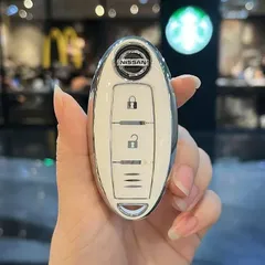 日産Nissan スマートキーケース TPU キーカバー ホワイト×シルバー 3ボタン