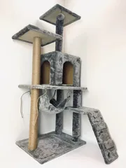 Y キャットタワー グレー 125cm / 猫タワー 猫ハウス 猫ランド 大型猫 ハンモック 爪とぎ 据え置きタイプ 遊び場 多頭飼い 運動不足解消のサムネイル