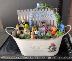 ❤️多肉植物そのまま飾れる寄せ植え❤️お家モチーフリメイク缶