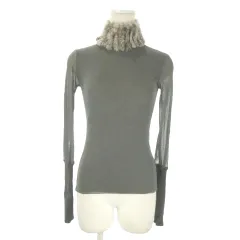 パオラフラーニ PAOLA FRANI カットソー 40 グレー ファー付きハイネック 長袖 シアー素材 リブ袖 /AO27 ■GY99のサムネイル