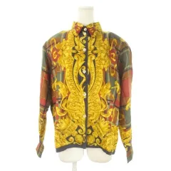 アイグナー AIGNER シャツ ブラウス 絹 シルク 40 紺 ネイビー 長袖 バロック柄 チェック柄 /CK11 ■ECA005のサムネイル