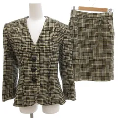 イヴサンローラン YVES SAINT LAURENT ヴィンテージ セットアップ ノーカラージャケット 36 スカート 38 総裏地 千鳥格子 ベージュ 黒 ブラック /AEのサムネイル