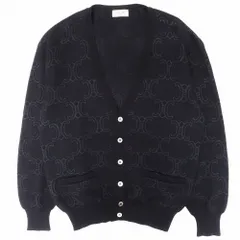 CELINE セリーヌ ヴィンテージ トリオンフロゴ マカダム柄 ニット カーディガン ウールシルク 長袖 ブラック L メンズ  【中古】 /TNTのサムネイル