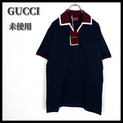 【未使用・タグ付】 GUCCI (グッチ） ポロシャツ コレクション 2025.07 型押しロゴ コットンピケ  ネイビー バーガンディ ホワイト トリオカラー 829434のサムネイル