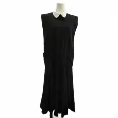 ピエールカルダン Pierre Cardin ワンピース 麻 リネン 9 黒 ブラック 丸襟 ノースリーブ ポケット付き ロング丈 フレアシルエット /PP ■ECA003のサムネイル