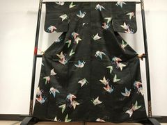 小紋 着物 灰色 八咫烏刺繍 ピアノ柄帯セット - メルカリ
