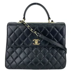 CHANEL シャネル トレンディCC トップハンドル マトラッセ 2WAYハンドバッグ ランダム番 ショルダーバッグ レディース ラムスキン ブラック ゴールド 中古のサムネイル