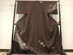 訪問着こげ茶 花唐草 付下げ 友禅 - メルカリ