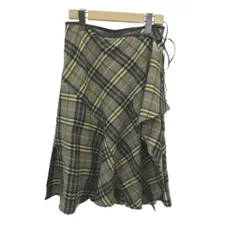 バーバリー ロンドン BURBERRY LONDON スカート ウール 38 マルチカラー チェック柄 ラップデザイン フリル /KV ■GY99